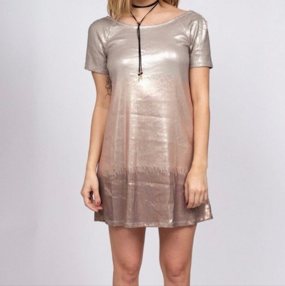 Free People Rose Gold Sequin Low Back Mini Dress Size M